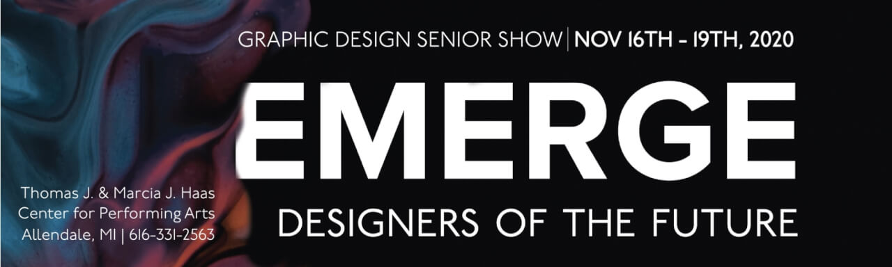 swirling color on left of black background with text that reads "Emerge: Designers of the Future"